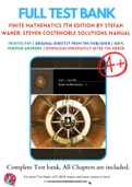 Solutions Manual for Finite Mathematics 7th Edition by Stefan Waner; Steven Costenoble Chapter 1-8 Complete Guide