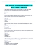 FAIR HOUSING PRACTICE EXAM QUESTIONS WITH CORRECT ANSWERS