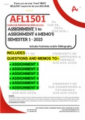 AFL1501 ASSIGNMENT 1 TO 6 - MEMO&rsquo;S - DETAILED ANSWERS - SEMESTER 1 - 2023 - UNISA &lpar;6 ASSIGNMENT MEMO&rsquo;S ALL-IN-ONE&rpar;