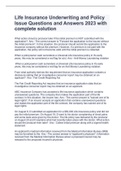 Life Insurance Underwriting and Policy Issue Questions and Answers 2023 with complete solution