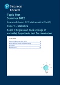 A Level Mathematics; Statistics Paper 3 Topic Test: Regression Lines and Hypothesis Testing for Correlation