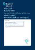 A Level Mathematics; Statistics Paper 3 Topic Test: Probability and Venn Diagrams