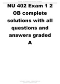 NU 402 Exam 1 2 OB complete solutions with all questions and answers graded A