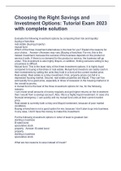 Choosing the Right Savings and Investment Options&colon; Tutorial Exam 2023 with complete solution