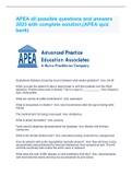 APEA all possible questions and answers 2023 with complete solution&semi;&lpar;APEA quiz bank&rpar;