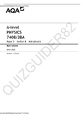 A-level PHYSICS 7408/3BA Paper 3 Section B Astrophysics[MARK SCHEME]DOWNLOAD TO PASS