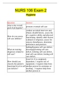 NURS 106 Exam 2 Hygiene &vert; 90- Questions with 100&percnt; Correct Answers &vert; Updated 2023