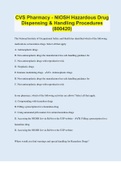 CVS Pharmacy - NIOSH Hazardous Drug Dispensing & Handling Procedures (800420) | Questions with 100% Correct Answers | Updated 2023