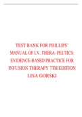 TEST BANK FOR PHILLIPS’ MANUAL OF I.V. THERA- PEUTICS: EVIDENCE-BASED PRACTICE FOR INFUSION THERAPY 7TH EDITION LISA GORSKI 