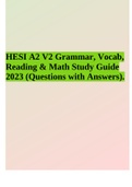 HESI A2 V2 Grammar&comma; Vocab&comma; Reading & Math Study Guide 2023 &lpar;Questions with Answers&rpar;&period;