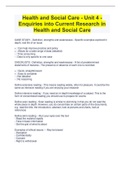 Health and Social Care - Unit 4 - Enquiries into Current Research in  Health and Social Care