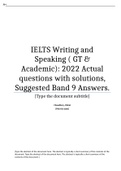 IELTS Writing and Speaking ( GT & Academic): 2022 Actual questions with solutions, Suggested Band 9 Answers.