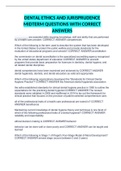 DENTAL ETHICS AND JURISPRUDENCE MIDTERM QUESTIONS WITH CORRECT ANSWERS