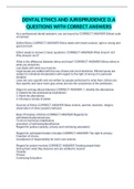 DENTAL ETHICS AND JURISPRUDENCE D&period;A QUESTIONS WITH CORRECT ANSWERS