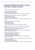 Prosthetic Written Exam Part 1 Latest 2023 with complete solution