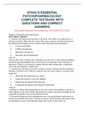 STAHL'S ESSENTIAL PSYCHOPHARMACOLOGY COMPLETE TESTBANK WITH QUESTIONS AND CORRECT ANSWERS