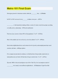 Metro 101 Final Exam  &vert; Questions with 100&percnt; Correct Answers &vert; Updated 2023 &vert; Guaranteed A&plus;