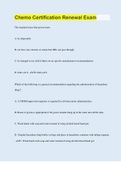 Chemo Certification Renewal Exam  &vert; Questions with 100&percnt; Correct Answers &vert; Updated 2023 &vert; Guaranteed A&plus;
