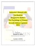 Instructor&rsquo;s Manual with Test Bank for Margaret W&period; Matlin&rsquo;s The Psychology of Women Seventh Edition &lpar; updated 2023&rpar;