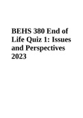 BEHS 380 End of Life Quiz 1: Issues and Perspectives 2023
