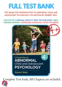 Test Bank For Introduction to Abnormal Child and Adolescent Psychology 4th Edition by Robert Weis 9781071840627 Chapter 1-16 Complete Guide&period;