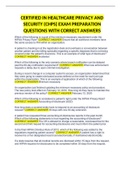 CERTIFIED IN HEALTHCARE PRIVACY AND SECURITY &lpar;CHPS&rpar; EXAM PREPARATION QUESTIONS WITH CORRECT ANSWERS