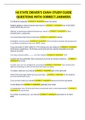 NJ STATE DRIVER'S EXAM STUDY GUIDE QUESTIONS WITH CORRECT ANSWERS