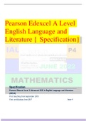 Pearson Edexcel A Level English Language and Literature { Specification}