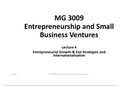 Entrepreneurial Growth & Exit Strategies and Internationalization -