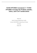 NURS-FPX4060 Assessment 2 Capstone Project for Nursing // NURS-FPX4060 Assessing the Problem: Quality, Safety, and Cost Considerations