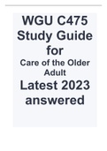 WGU C475 Study Guide for Care of the Older Adult Latest 2023 (answered).