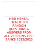 HESI MENTAL HEALTH RN RANDOM QUESTIONS & ANSWERS FROM ALL VERSIONS TEST BANKS 2022/2023