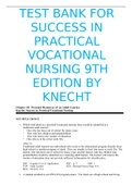 TEST BANK FOR SUCCESS IN PRACTICAL VOCATIONAL NURSING 9TH EDITION BY KNECHT