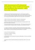 OAE Assessment of Professional Knowledge: Early Childhood Practice Test Questions and answers. 100% Accurate. Verrified.