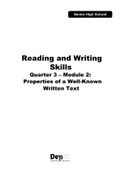 Reading and Writing Skills Quarter 3 -Module 2: Properties of a Well-Known Written Text.