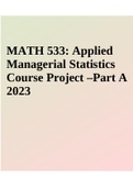 MATH 533: Applied Managerial Statistics Course Project –Part A 2023