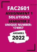 FAC2601 ANSWERS For Assignment 1 SEMESTER 1 (2022) Code 842216 (Detailed answers with explanations)