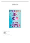 English book report! Reminders of Him by Colleen Hoover 