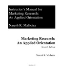 Solution Manual For Marketing Research An Applied Orientation 7th Edition Naresh Malhotra