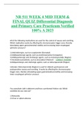 NR 511 WEEK 4 MID TERM & FINAL QUIZ Differential Diagnosis and Primary Care Practicum Verified 100% A