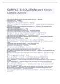 COMPLETE SOLUTION Mark Klimek Lecture Outlines