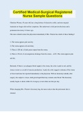 Certified Medical-Surgical Registered Nurse Sample Questions &vert; 140 Questions with 100&percnt; Correct Answers &vert; Verified &vert; Latest Update &vert; 78 Pages
