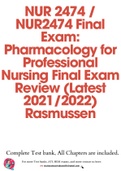 NUR 2474 / NUR2474 Final Exam: Pharmacology for Professional Nursing Final Exam Review (Latest 2021/2022) Rasmussen