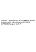 Test Bank For Foundations and Adult Health Nursing Kim Cooper 8th edition | Chapters 1-58 FULL COVERED| Complete Guide A+.