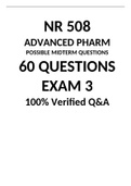 NR 508 ADVANCED PHARM POSSIBLE MIDTERM QUESTIONS EXAM 3 (100% Verified Q&A)