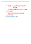 Chamberlain college of nursing (HESI A2 2023) HESI A2 CRITICAL  THINKING ENTRANCE EXAM  QUESTIONS AND ANSWERS LATEST UPDATE