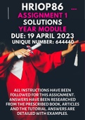HRIOP86 (Year Module 2023) Assignment 1 (2023) Solutions. Code 644440, Due 19 April 2023