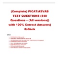 (Complete) PICAT/ASVAB TEST QUESTIONS (840 Questions – (All versions)) with 100% Correct Answers) Q-Bank