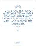 2023 [REAL] HESI A2 V2 QUESTIONS AND ANSWERS GRAMMAR, VOCABULARY, READING COMPREHENSION, MATH, A&P, BIOLOGY AND CHEMISTRY.