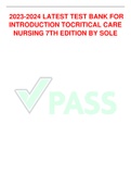 2023-2024 LATEST TEST BANK FOR INTRODUCTION TO CRITICAL CARE NURSING 7TH EDITION BY SOLE